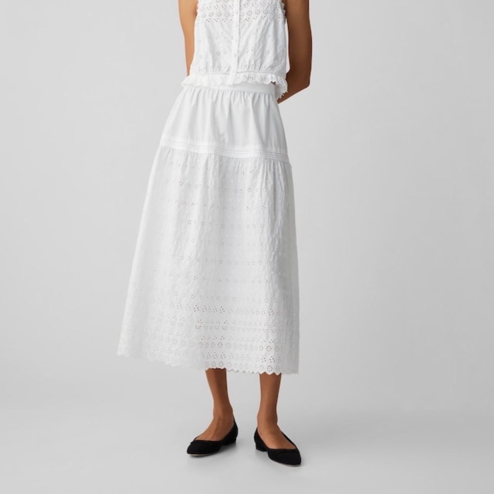 White Eyelet Midi Skirt - Women's
